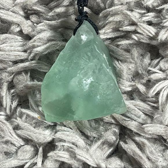 Raw Green Fluorite Rough Real Stone necklace on black string - Picture 3 of 4
